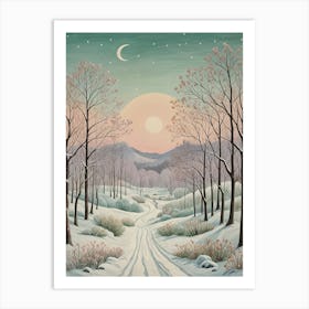 Snowy Sunset Road Art Print