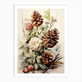 Pine Cones And Berries Art Print