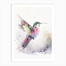 Hummingbird In Snowfall Cute Neon 2 Art Print