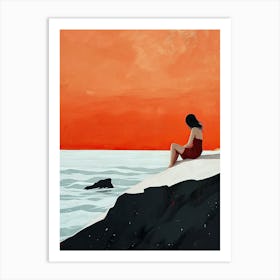 Girl Sitting On A Rock, Italy Art Print