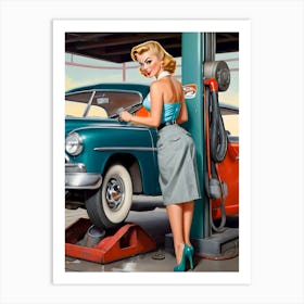 1950's Era Retro Automotive Service Station Pinup- Reimagined 2 Art Print