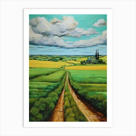 Green plains, distant hills, country houses,renewal and hope,life,spring acrylic colors.11 Art Print