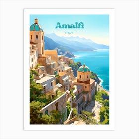 Amalfi Coast Positano Italy Travel Illustration Art Print