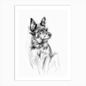 Miniature American Shepherd Dog Charcoal Line 4 Art Print