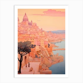 Cartagena Spain 1 Vintage Pink Travel Illustration Art Print