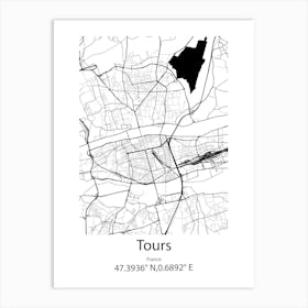 Tours,France Minimalist Map Art Print