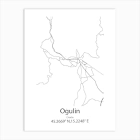 Ogulin,Croatia Minimalist Map Art Print