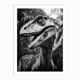 Black And White Photograph Of A Velociraptor Art Print