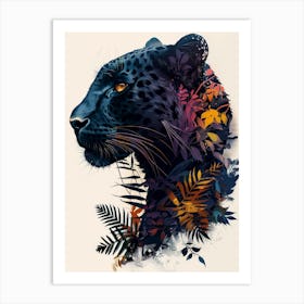 Double Exposure Realistic Black Panther With Jungle 1 Art Print