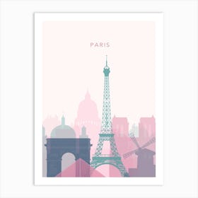 Pink And Teal Paris Skyline Art Print