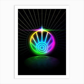 Neon Geometric Glyph in Candy Blue and Pink with Rainbow Sparkle on Black n.0363 Art Print