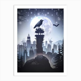 Crow On Top Of Tower Art Print