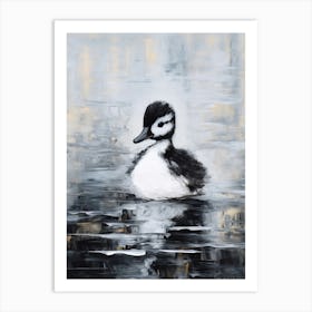 Black Duckling Swimming In The Moonlight Gouache 4 Art Print