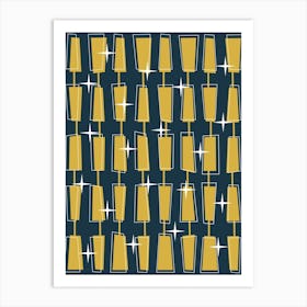 Mid Century Atomic Blocks Navy, and Mustard Art Print