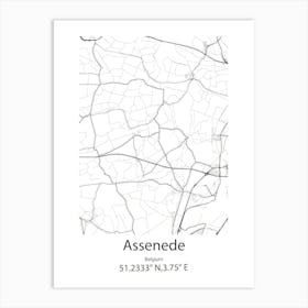 Assenede,Belgium Minimalist Map Art Print