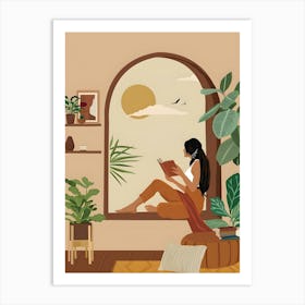 Illustration Of A Woman Reading Art Print