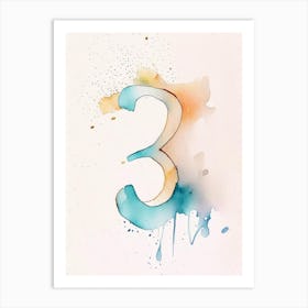 3, Number, Education Minimalist Watercolour 2 Art Print