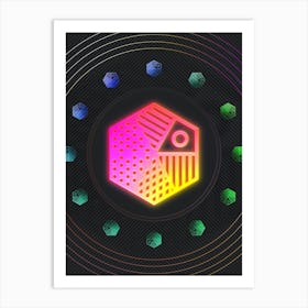 Neon Geometric Glyph in Pink and Yellow Circle Array on Black n.0103 Art Print