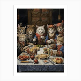 Cats Banqueting A Long Table With A Throne In The Background Art Print