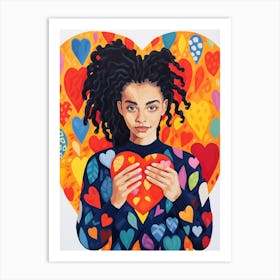 Person With Locks Holding A Heart 4 Art Print