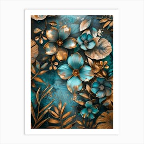 Gold And Blue Flowers 1 Art Print