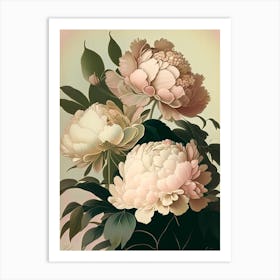 Command Performance Peonies Vintage Sketch Art Print