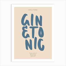 Gin & Tonic Blue Typography Print Art Print