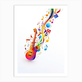 Colorful Guitar With Musical Notes Art Print