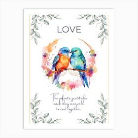 Romantic Birds Love Quote variation 3 Art Print