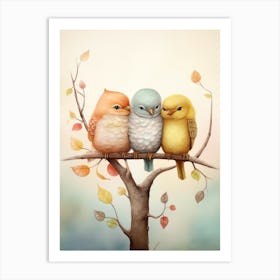 Three Birds On A Tree Art Print