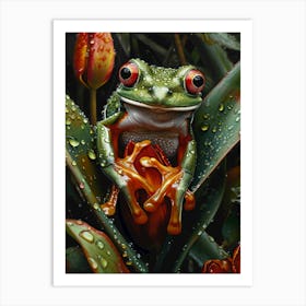 Frog with flowers 1 Art Print