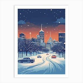 Winter Travel Night Illustration Montreal Canada 1 Art Print