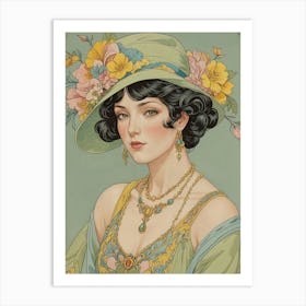 Vintage Lady In Green Hat Art Print