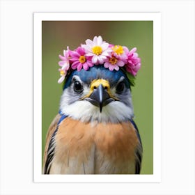 Cute Bird With Flower Crown 1 Art Print