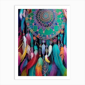 Bohemian Inspired whimsical multi-colored Dreamcatcher Series - 1 Art Print