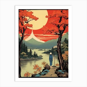 Lake Ashi, Japan Vintage Travel Art 1 Art Print
