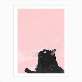 Black Cat On Pink Background Art Print