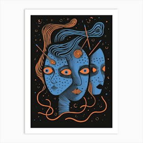 Three Women In Blue And Orange Art Print