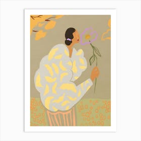 Woman Blowing A Flower Art Print