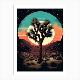 Joshua Tree At Night, Retro Illustration(4) Art Print