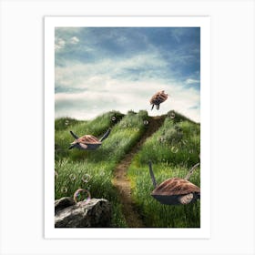 Turtles in the Green Fields Art Print