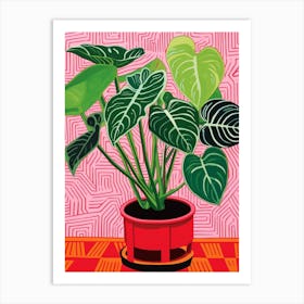 Pink And Red Plant Illustration Calathea Medallion 2 Art Print