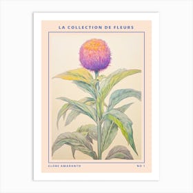 Globe Amaranth French Flower Botanical Poster Art Print