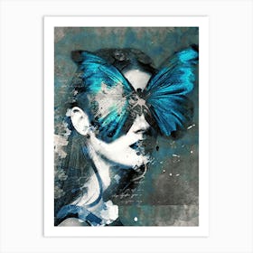 A Blue Butterfly Girl Art Print
