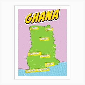 Pop Art Map Of Ghana Art Print