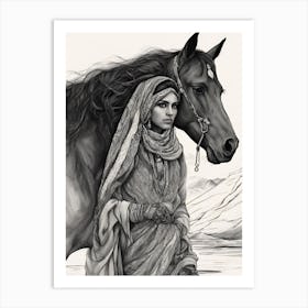 Woman With A Horse Art Print