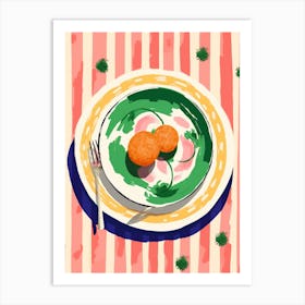 A Plate Of Anchovies, Top View Food Illustration 3 Art Print