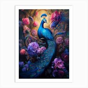 Peacock In The Forest Art Print