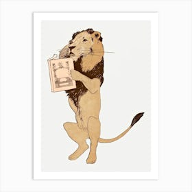 Lion Reading A Book Vintage Illustration, Edward Penfield Art Print