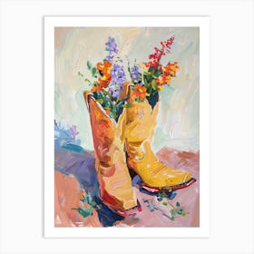 Cowboy Boots And Wildflowers Black Cohos Art Print